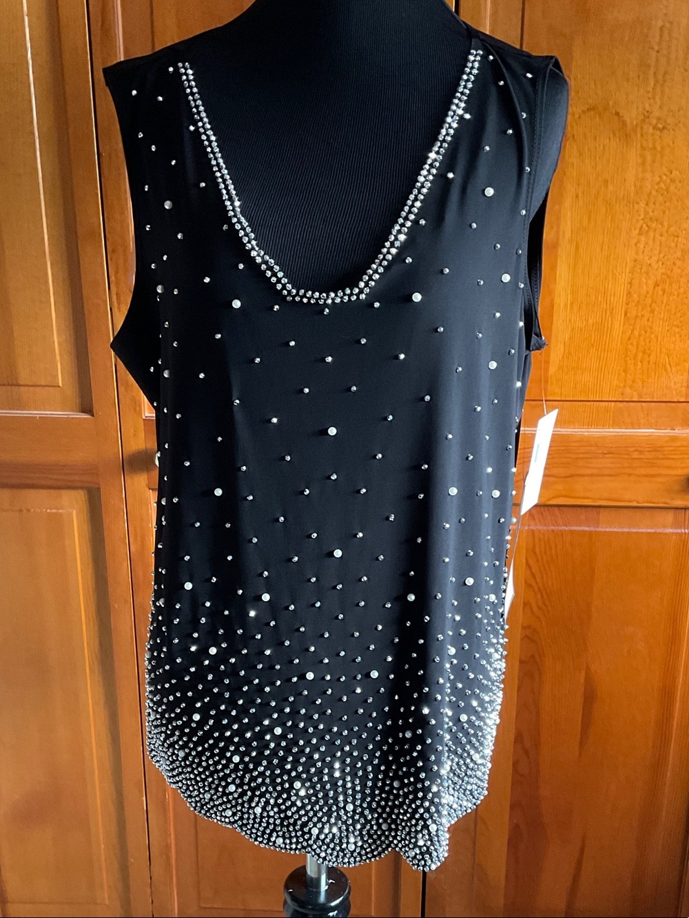 MSK Black Sleeveless Tank with Silver Bead Embellishment